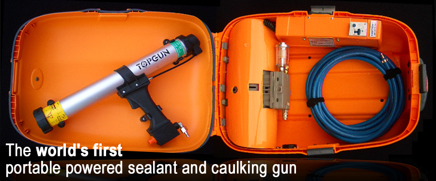 TOPGUN&reg; The world's first portable powered sealant and caulking gun.